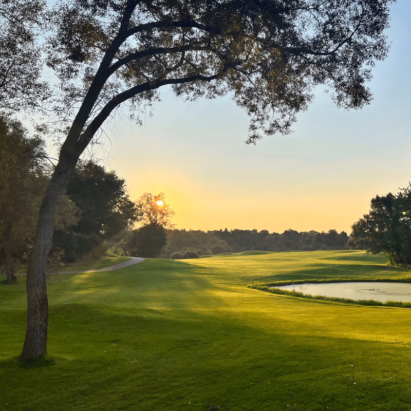 Scenic view of Copper Hills Golf Club, a 27-hole golf course near Rochester Michigan, during sunset