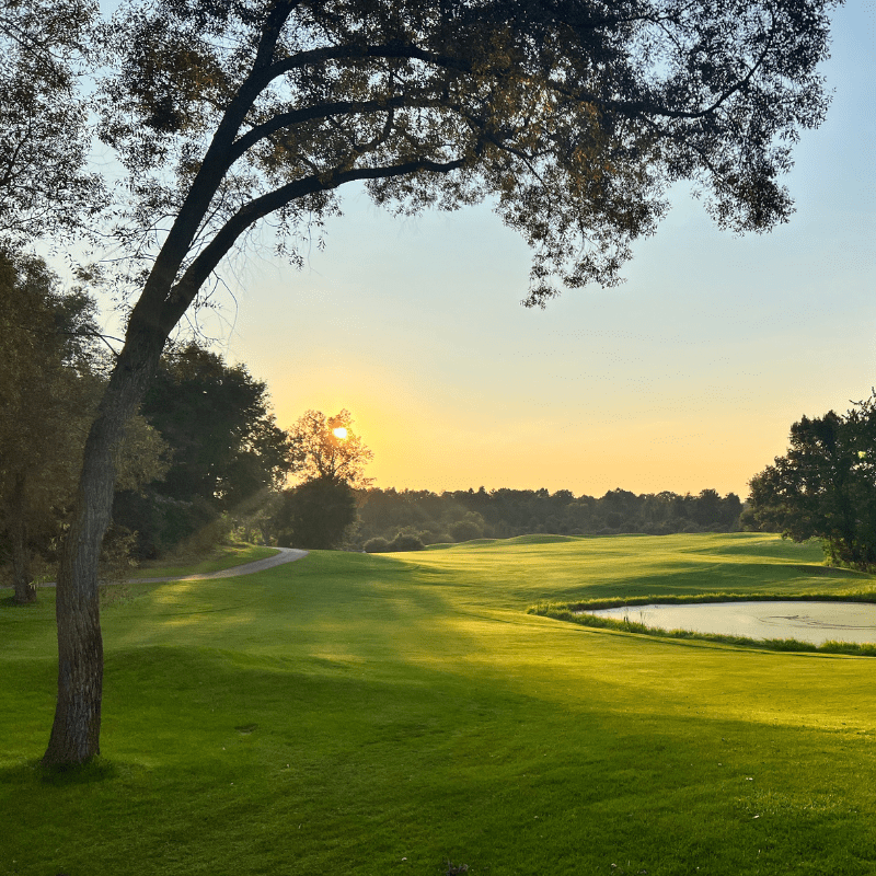 Scenic view of Copper Hills Golf Club, a 27-hole golf course near Rochester Michigan, during sunset