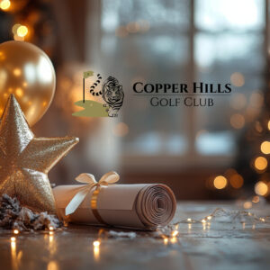 holiday decorations and copper hills golf club on background