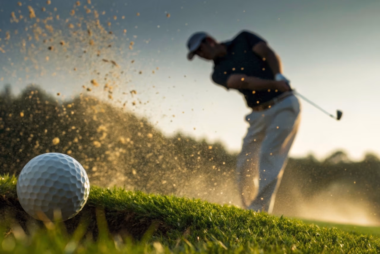 golfer hitting golf ball out of sand trap