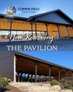 Open Air Pavilion front and back charity golf outing venue with stone steps and high ceilings with views of the golf course