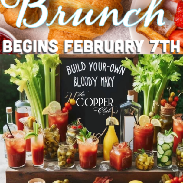 brunch with build your own bloody mary bar with pickles, bacon , olives fresh juices