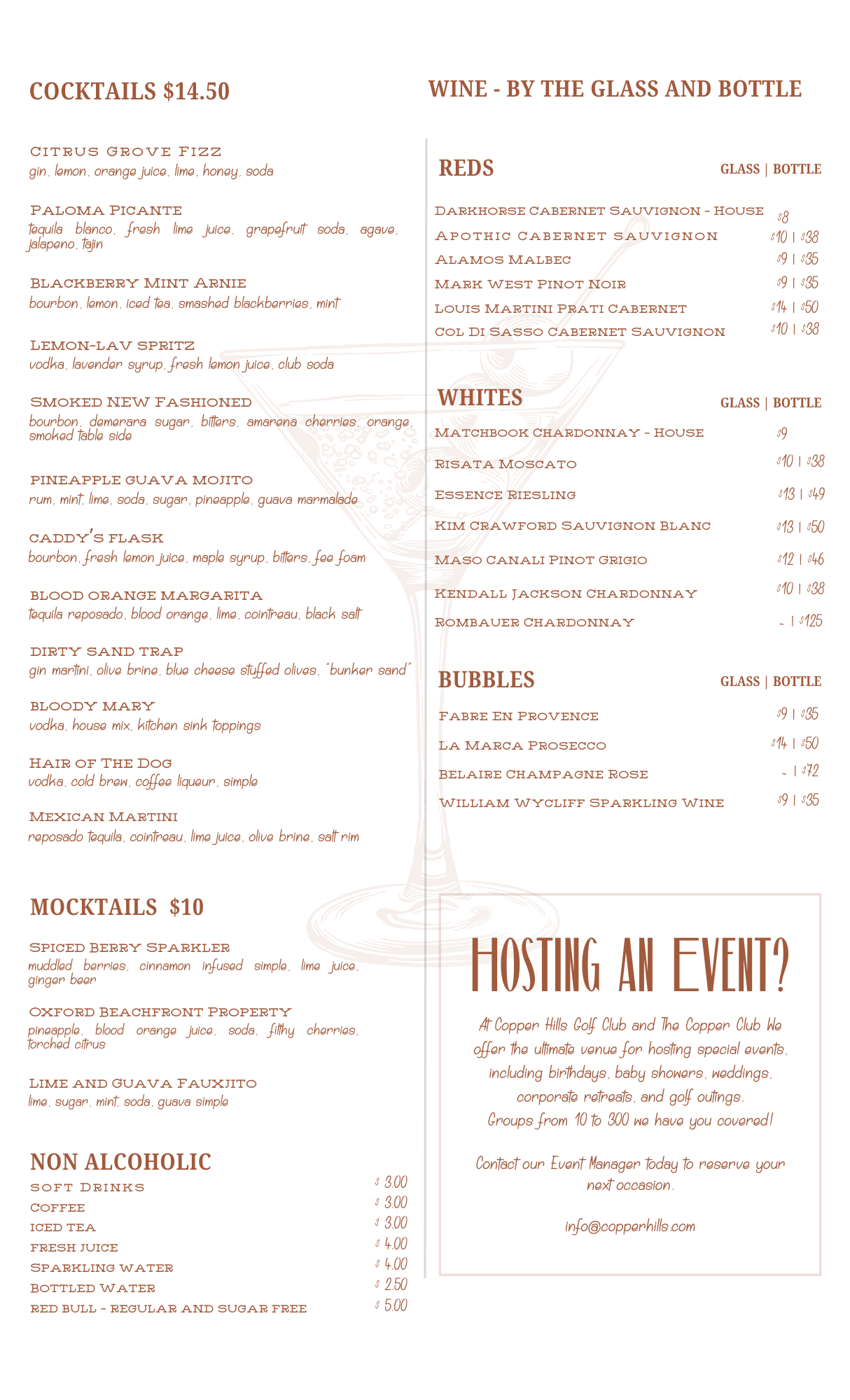 The Copper Club menu bev page 2