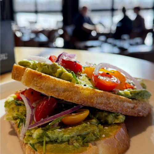 Brunch avocado toast sunlit windows