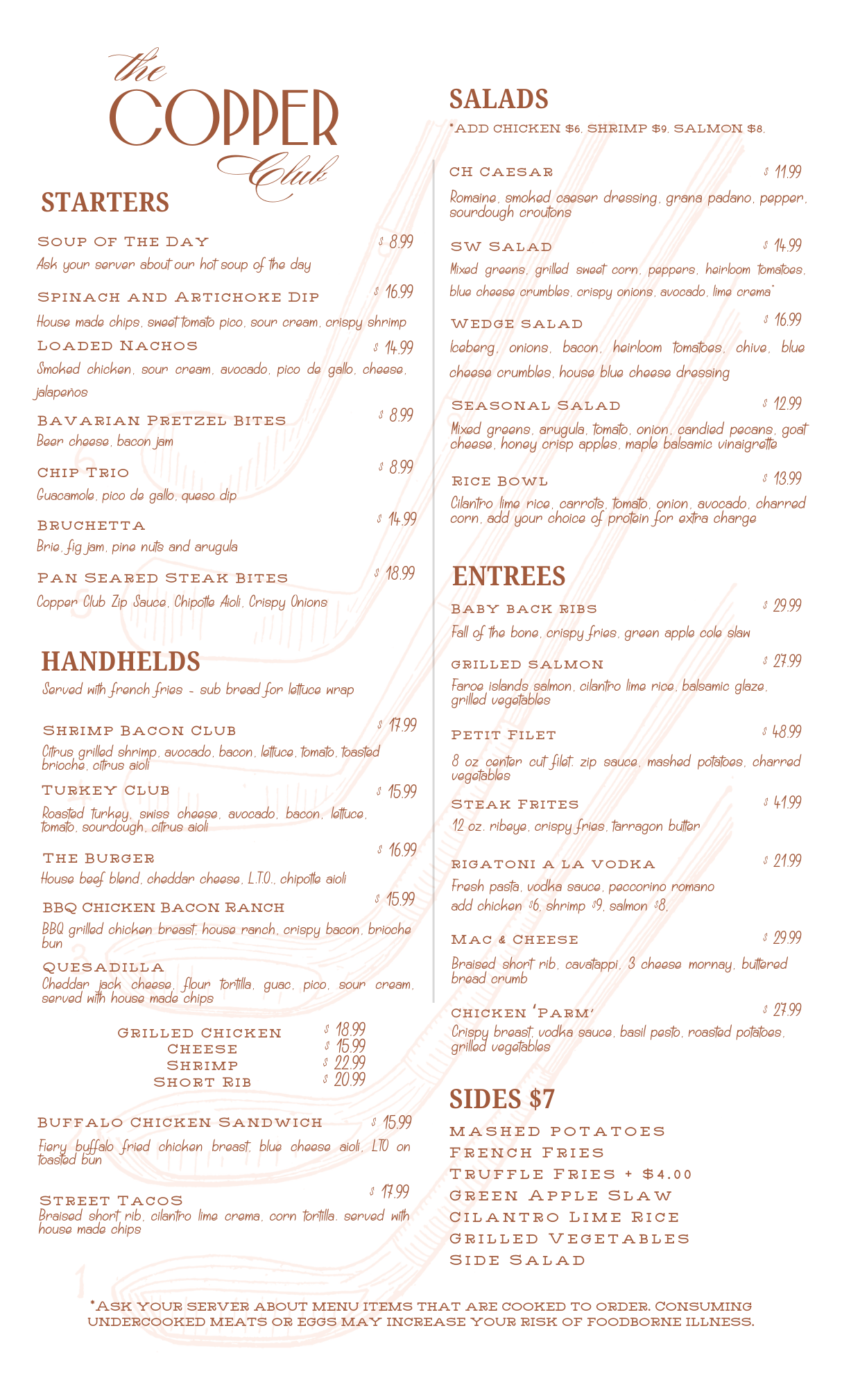 the Copper Club Menu 2026