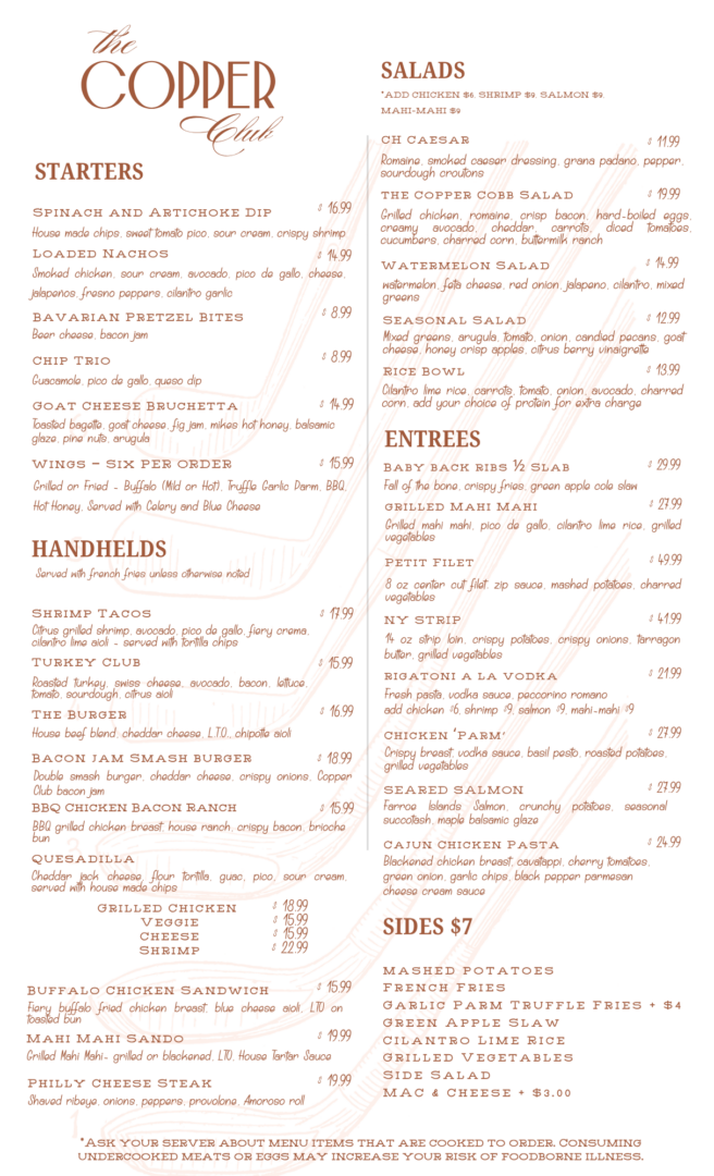 Copper Note Menu The Copper Club Restaurant - Copper Hills Golf Club