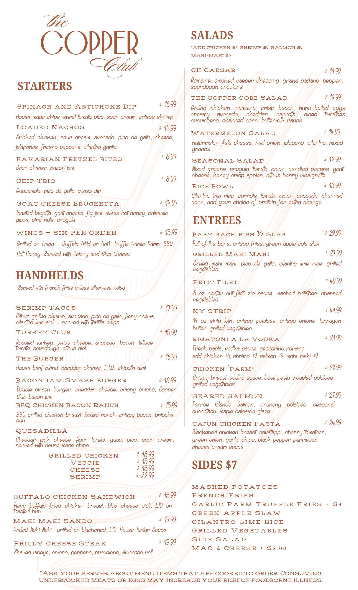 the copper club menu