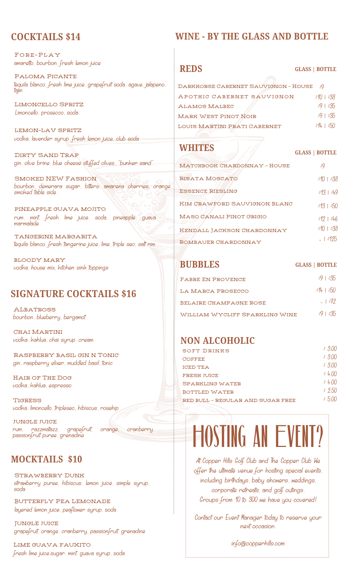 the copper club restaurant bar menu