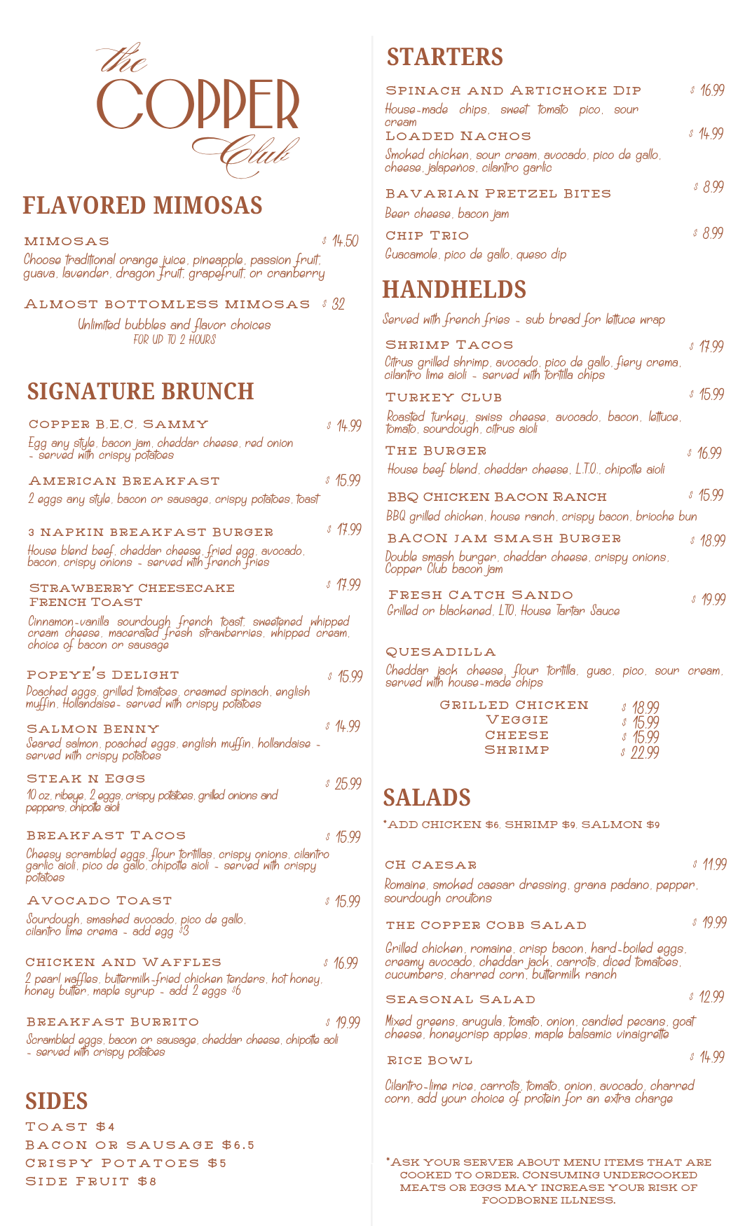 Copper Hills Brunch Menu
