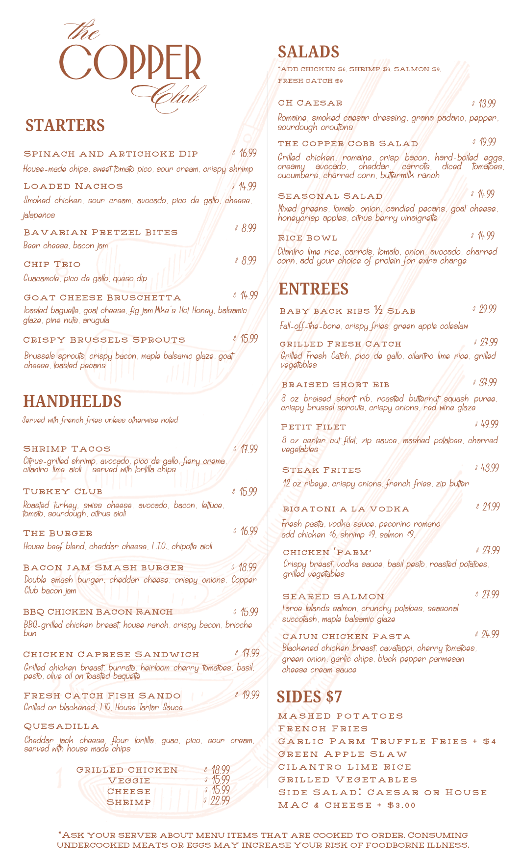 The Copper Club Restaurant Menu